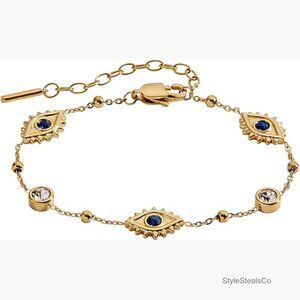 Stainless Steel Evil Eye Bracelet with Sapphire Crystals, Adjustable Chain